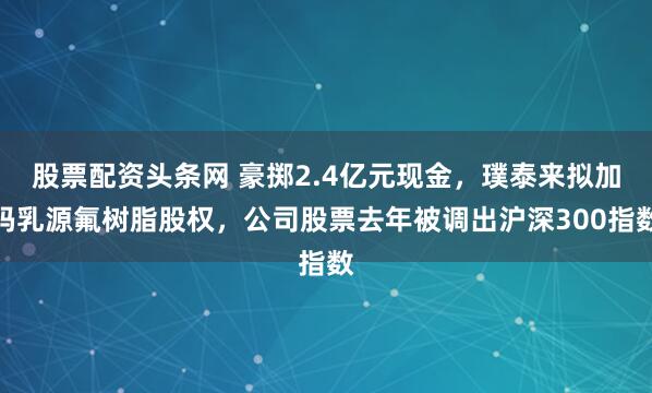 股票配资头条网 豪掷2.4亿元现金，璞泰来拟加码乳源氟树脂股权，公司股票去年被调出沪深300指数